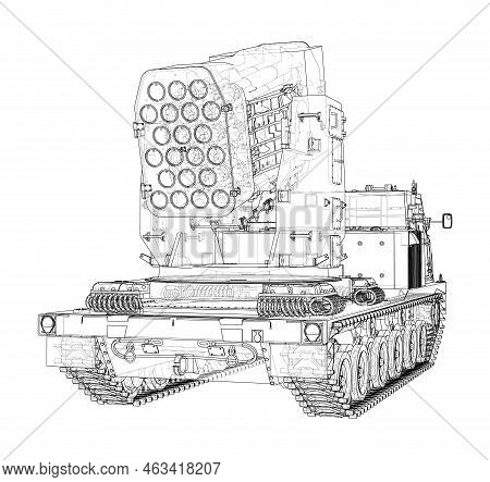 Military Track Missle System. Vector Rendering Of 3d. Wire-frame Style. The Layers Of Visible And In