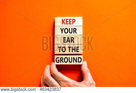 Keep Your Ear To The Ground Symbol. Concept Words Keep Your Ear On The Ground On Wooden Blocks. Busi