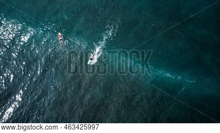 Aerial View Of Surfers Waiting For The Wave. Sri Lanka, Midigama