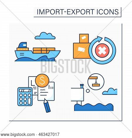 Import And Export Color Icons Set. Quay, Pro Forma Invoice, Irrevocable, Freight.international Trade