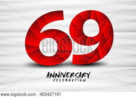 69 Year Anniversary Celebration Logo Red Polygon Vector, 69 Number Design, 69th Birthday Logo, Logot