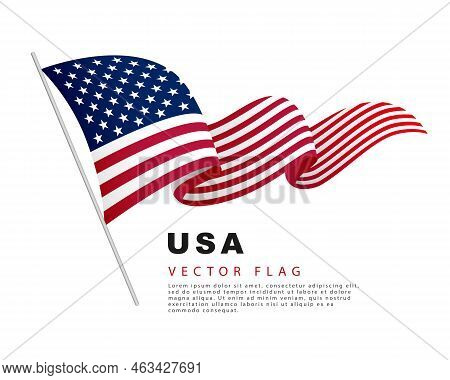 The Usa Flag Is Hanging On A Flagpole And Fluttering In The Wind. Vector Illustration On A White Bac