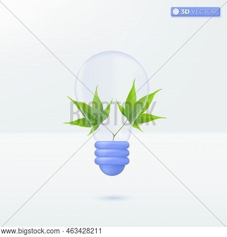 Light Bulb Transparency And Green Meple. Develop Environment, Ecology, Idea Metaphor. 3d Vector Isol