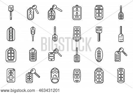 Smart Car Key Icons Set Outline Vector. Driver Mobile. Smart Alarm