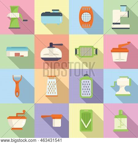 Vegetable Cutter Icons Set Flat Vector. Chopper Appliance. Cooking Dicer