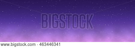Purple Clouds. Night Sky With Stars. Fantasy Color Wide Background. Starry Cosmic Texture. Magic Col