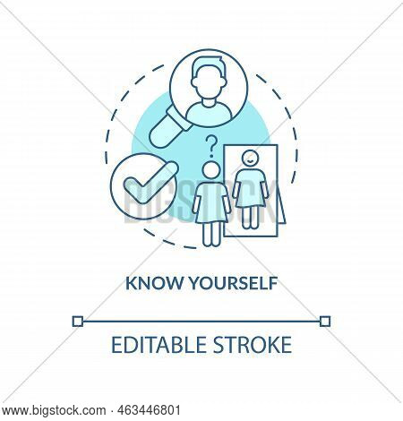 Know Yourself Turquoise Concept Icon. Self Recognition. Improving Self Esteem Abstract Idea Thin Lin