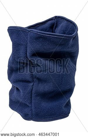 Closeup Of A Blue Mens Neck Warmer Scarf Or Winter Ski Neck Sleeve Isolated On A White Background. C