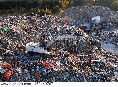 Landfill With Construction And Demolition Waste Cdw . Trash Disposal For Recycling And Re-use. Excav