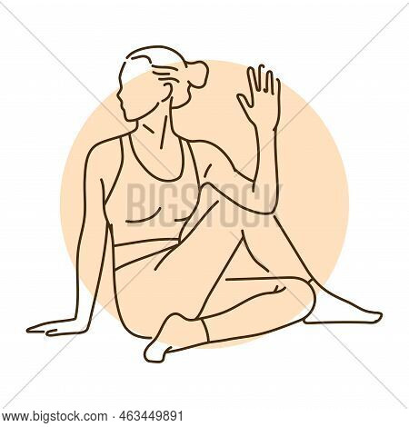 Ardha Matsyendrasana Color Line Illustration. Pictogram For Web Page