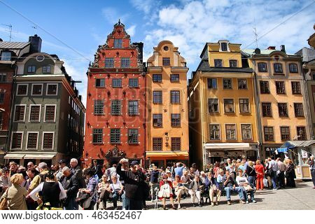 Stockholm, Sweden - June 1, 2010: Tourists Visit Stortorget Square In Stockholm, Sweden. Stortorget 
