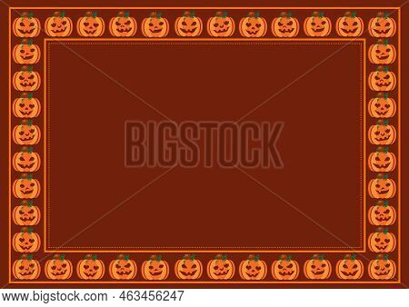 Horizontal Blank Halloween Background Frame With Orange Brown Cute Carved Pumpkin Border For Flyers 