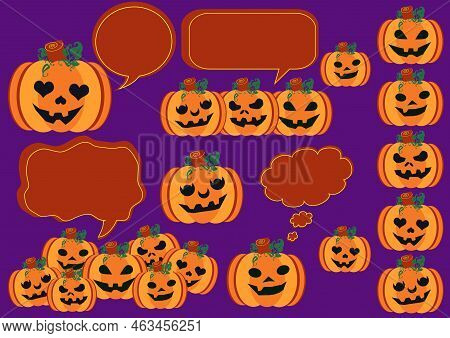 Pumpkin Design Elements Cartoons. Halloween Background. Cute And Kawaii Scary Pumpkin Seamless Patte