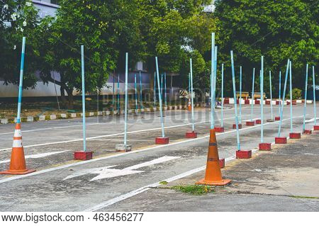 Driving Test And Training Area With Simulate Test For Driving License. Driving School Practice Traff