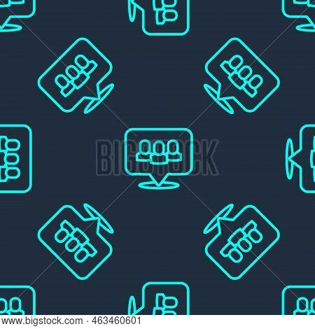 Green Line Project Team Base Icon Isolated Seamless Pattern On Blue Background. Business Analysis An
