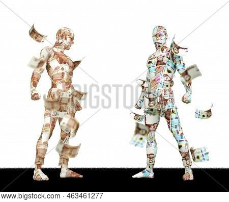 Ukrainian Hryvnia Vs Russian Ruble, Forex Trading, Currency Pairing, Human Characters Made Of Money,