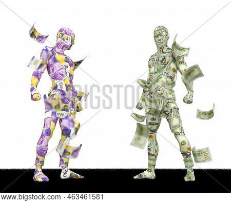 Us Dollar Vs Swiss Franc, Forex Trading, Currency Pairing, Human Characters Made Of Money, Currency 