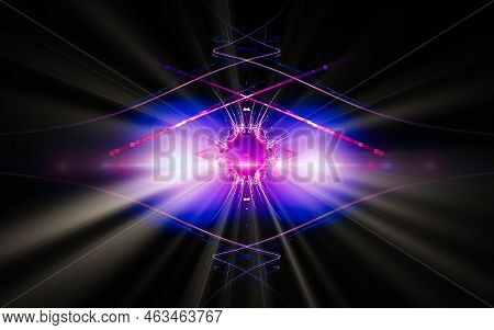 Abstract Illustration Of A Computer Generated Fantastic Star In Various Shapes And Shades On A Black