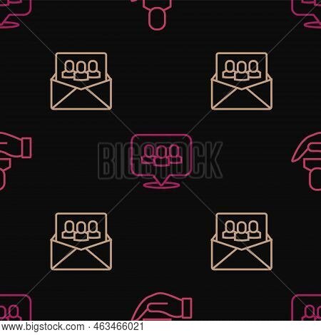Set Line Worker, Project Team Base And On Seamless Pattern. Vector
