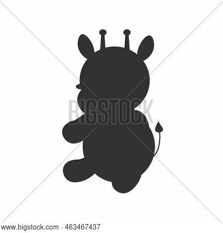Giraffa Mammal Isolated On White Background. Black Ink Hand Drawn Image Flat Stile. Icon Vector Eps