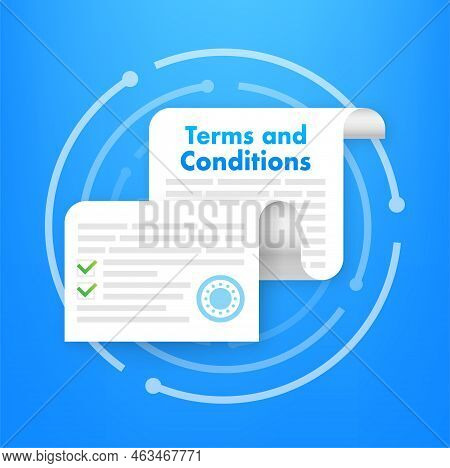Terms And Conditions. Protecting Personal Data. Document Paper, Contract. Vector Stock Illustration.