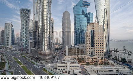 Doha,qatar- September 09,2022 : Vibrant Skyline Of Doha City Center With Many Business Towers.