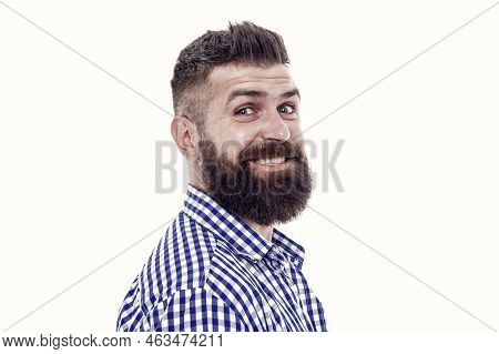 He Know Better. Hipster Client Visiting Barber Shop. Male Beauty Portrait. Well-groomed Bearded Man.