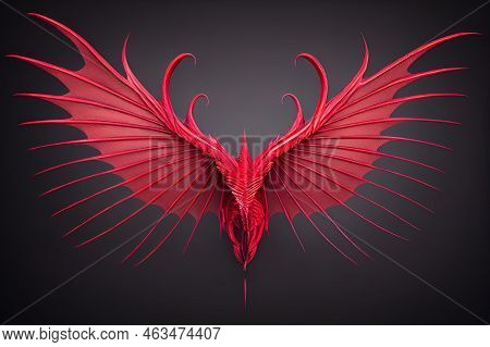 3d Illustration Red Dragon Wing, Red Devil Wings, Red