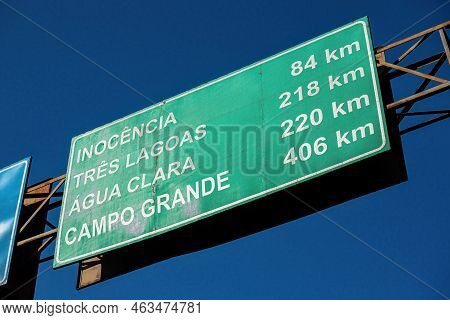 Cassilandia, Mato Grosso Do Sul, Brazil - 05 08 2022: Sign At The Arrival Of The Brazilian City Cass