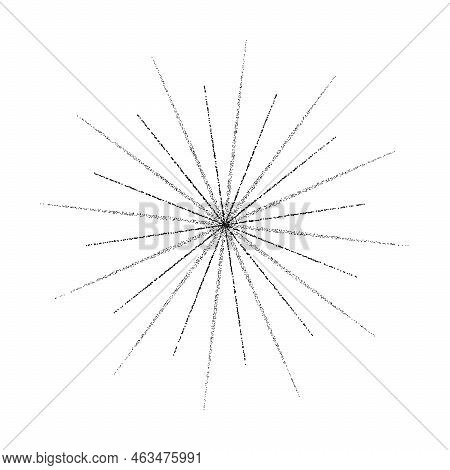 Dotted Grain Star With Beams. Black Stipple Ray Sparkle. Textured Flare Shape. Abstract Burst Explos