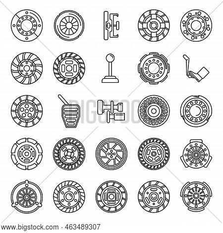 Clutch Icons Set Outline Vector. Machine Engine. Auto Parts