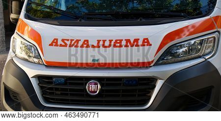 Bologna - Italy - September 10, 2022: Ambulance On Standby. Italy