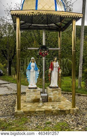 A Chapel With Virgin Mary And Jesus Christ Statue In Ukrainian Village