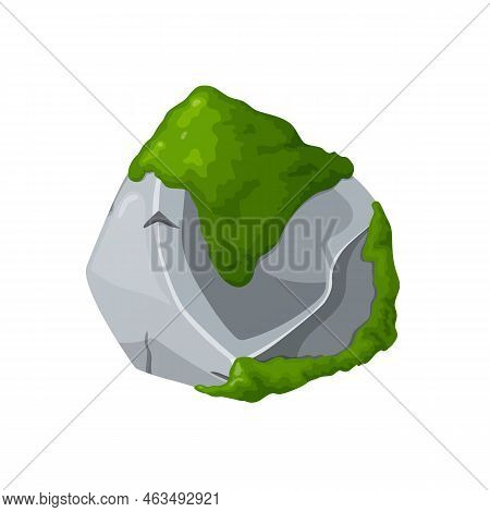Moss On Stones. Rocks And Green Lichen. Vector Crag For Computer Games.