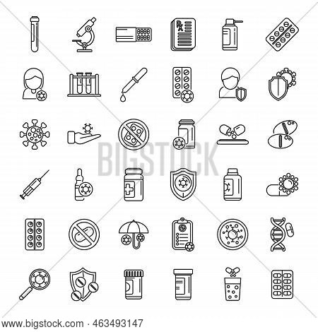 Antibiotic Resistance Icons Set Outline Vector. Immune Drug. Medical Superbug