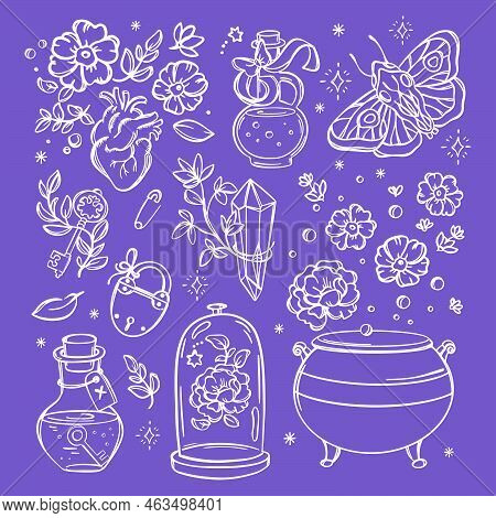 Magic Symbols Witchcraft Collection Bewitch Doodle Love Objects Alchemic Elements Halloween Astrolog