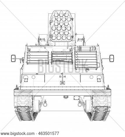 Military Track Missle System. Vector Rendering Of 3d. Wire-frame Style. The Layers Of Visible And In