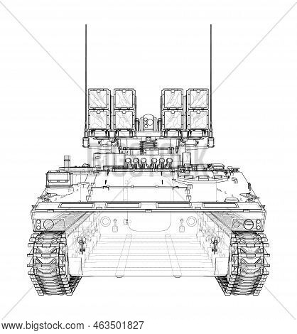 Military Track Missle System. Vector Rendering Of 3d. Wire-frame Style. The Layers Of Visible And In