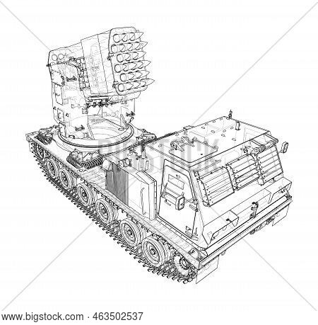 Military Track Missle System. Vector Rendering Of 3d. Wire-frame Style. The Layers Of Visible And In