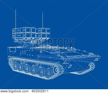 Military Track Missle System. Vector Rendering Of 3d. Wire-frame Style. The Layers Of Visible And In