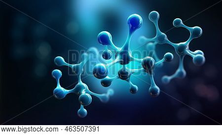 Molecule 3d Illustration. Crystal Lattice Under A Microscope. Cellular Therapies. Laboratory Experim