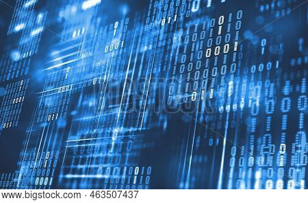 Abstract Binary Code. Cloud Data. Blockchain Technology. Digital Cyberspace. Big Data Concept 3d Ill