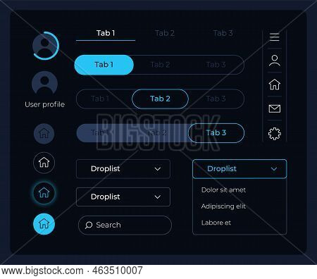 Control Panel Ui Elements Kit. Main Tabs. Editable Isolated Vector Components. Interface Buttons. We