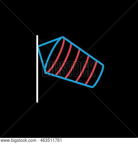 Windsocks Hanging At The Airport Runway Isolated Vector Icon On Black Background. Meteorology Sign. 