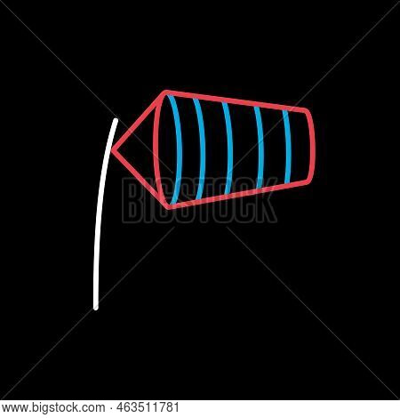 Windsocks Inflated By Wind At The Airport Runway Isolated Vector Icon On Black Background. Meteorolo