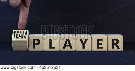 Player Or Teamplayer Symbol. Turned Wooden Cubes And Changed Concept Words Player To Teamplayer. Bea