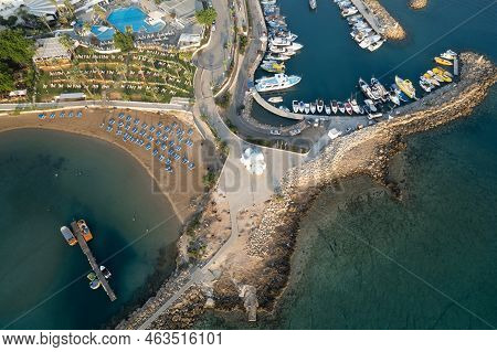 Drone Aerial Scenery Fishing Port Pernera Protaras Cyprus.