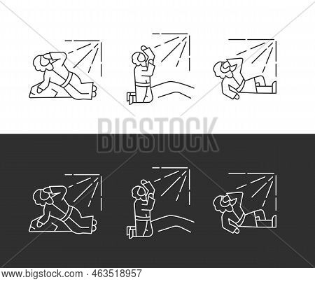 Saint Saul Conversion Linear Icons Set For Dark, Light Mode. Biblical Character. Religious Narrative