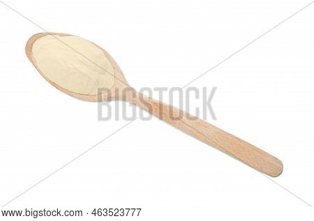 Wooden Spoon Of Agar-agar Powder Isolated On White, Top View