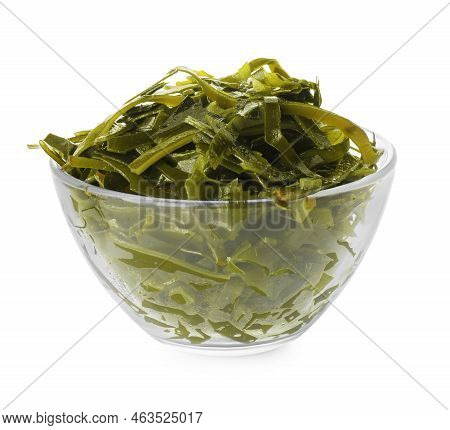 Fresh Laminaria (kelp) Seaweed In Bowl Isolated On White